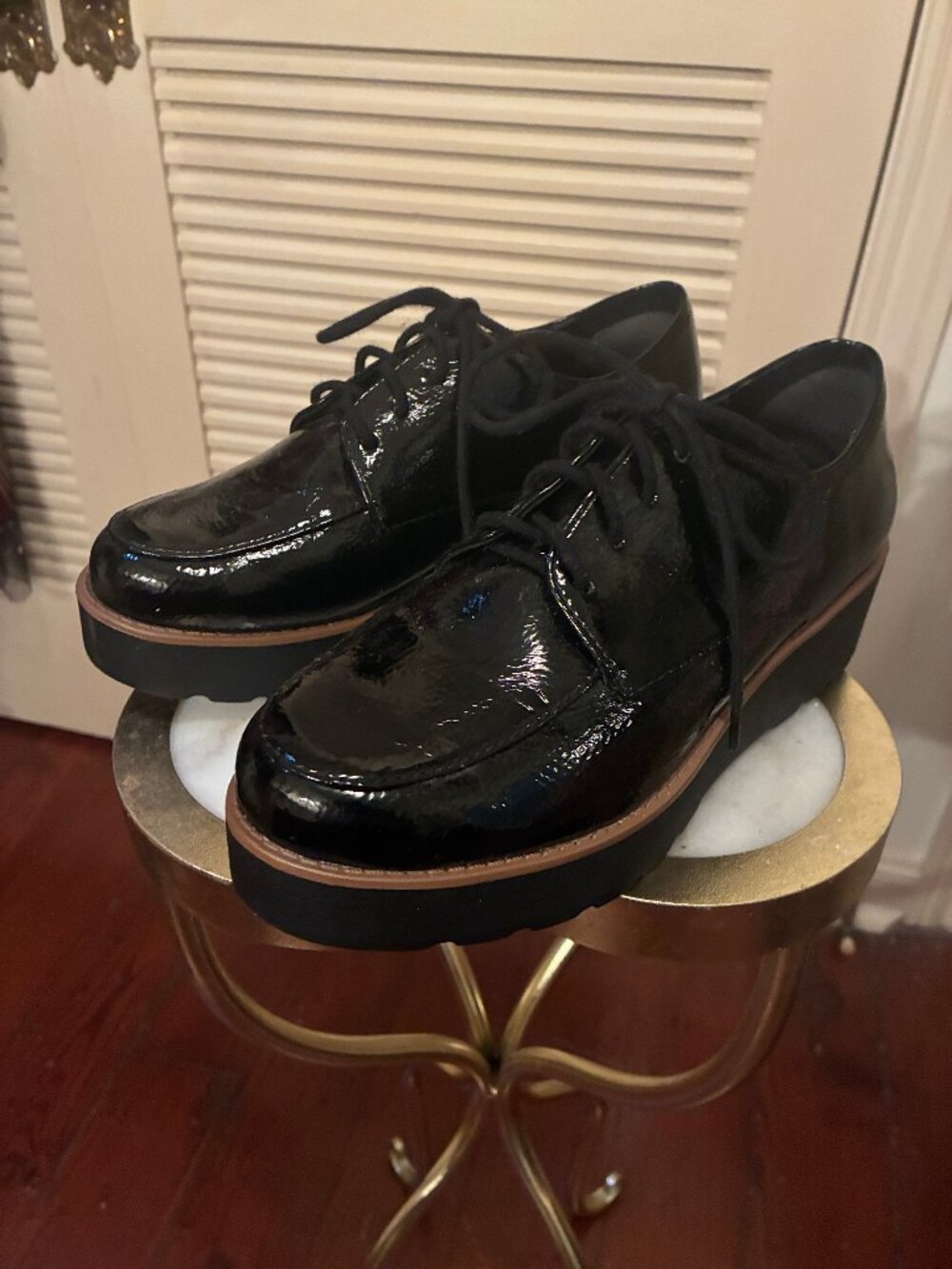 SODA Black Patent Wedge Loafer